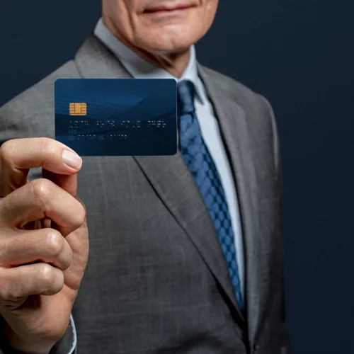 man holding credit card